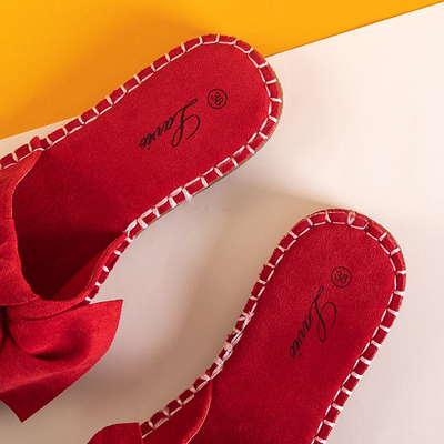 Red women's slippers with a bow Bonehas - Shoes