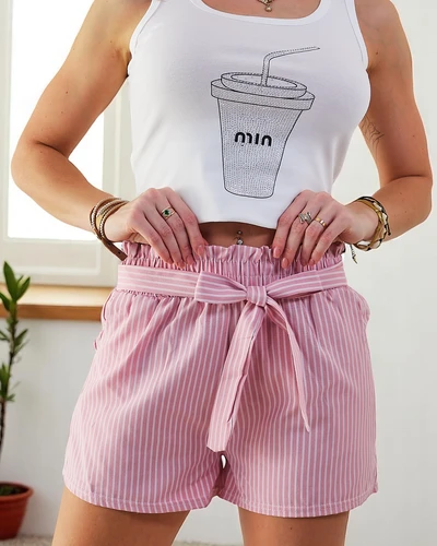 Шорты Royalfashion для женщин с эластичным поясом и шнурком на талии в полоску