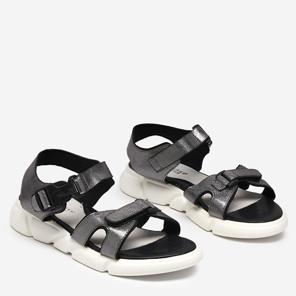 Children's shiny sandals in graphite Leepe - Footwear
