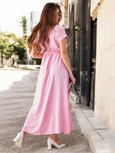 Royalfashion Women's midi dress with a wrap neckline, short sleeves, and a belt