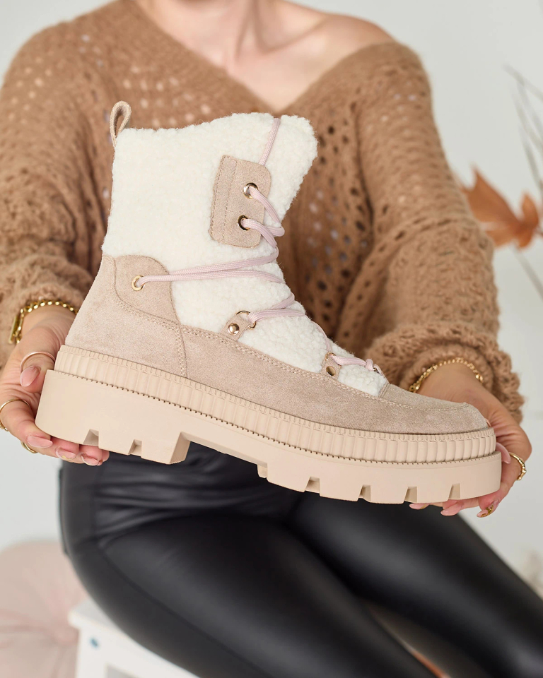 Royalfashion Light brown women's trapper boots with sheepskin Getatsa