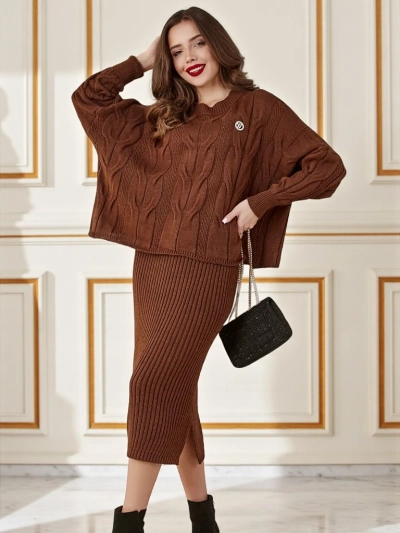 Royalfashion Акриловый женский комплект из косичек с джемпером и юбкой Warm&Fuzzy