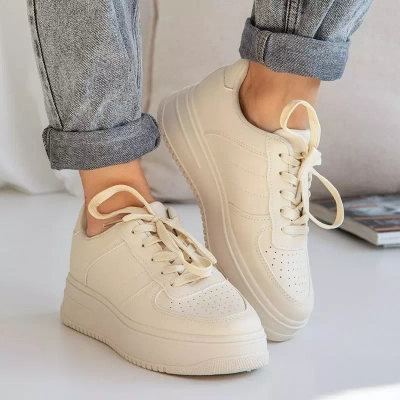 OUTLET Beige women's sports shoes on the Silvina platform - Footwear
