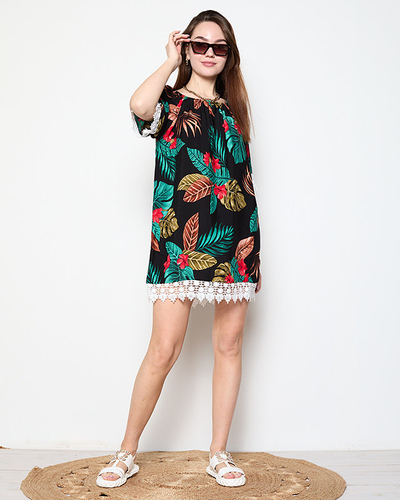 Women's black blouse with flowers PLUS SIZE - Clothing