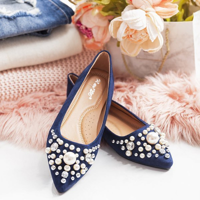 Navy blue ballerinas with pearls and zircons Eithne - Footwear