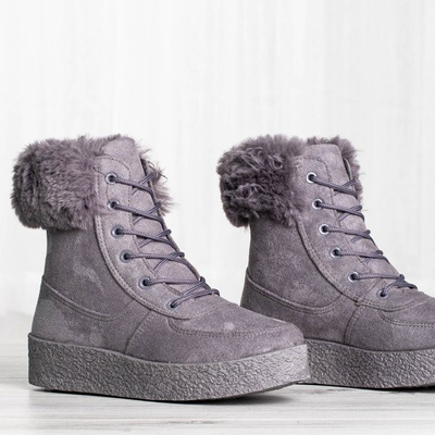 Gray platform snow boots with Majuna fur trim - Footwear