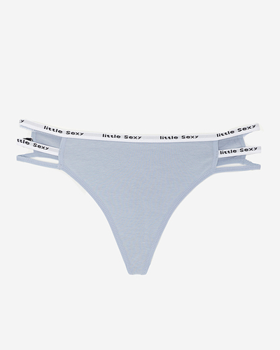 Women's blue cotton thong panties with stripes - Underwear