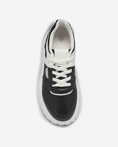Eco-leather women's black casual sports shoes with white inserts Netiris - Footwear