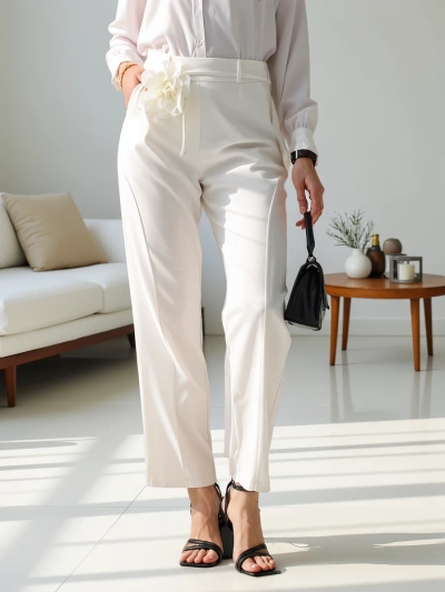 Royalfashion Viskoze taisnas sieviešu bikses ar ziedu