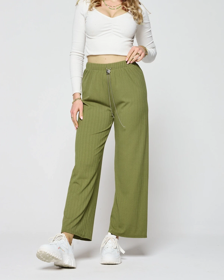 Zaļās sieviešu platās rievotās bikses - Apģērbs