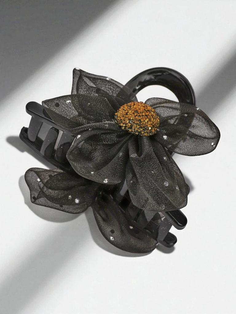 Royalfashion Hair Clip with Tulle Flower and Glitter Center