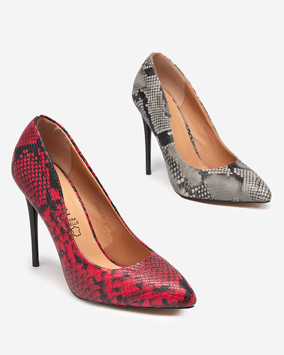 Black and red women's pumps with a'la 'snakeskin embossing Zelixy - Footwear