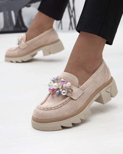 Women's beige openwork moccasins Peloga- Footwear