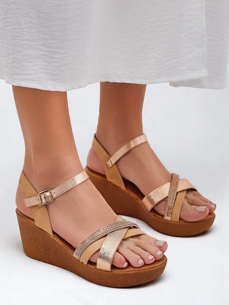 Royalfashion Sieviešu platformas sandales ar pērļiem un spīdumu Glittera