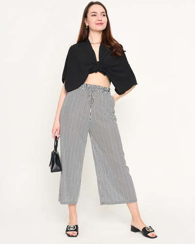 Women's white striped fabric trousers - Clothing
