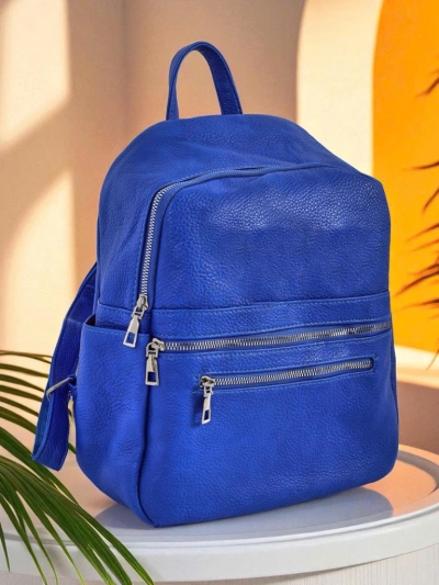 Callisto Royal Blue Women's Backpack - Large, Fashionable Eco-Leather with Zipper