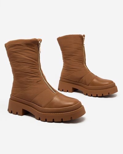 Royalfashion Sieviešu Tainve bēšas krāsas zābaki ar plakanu papēdi