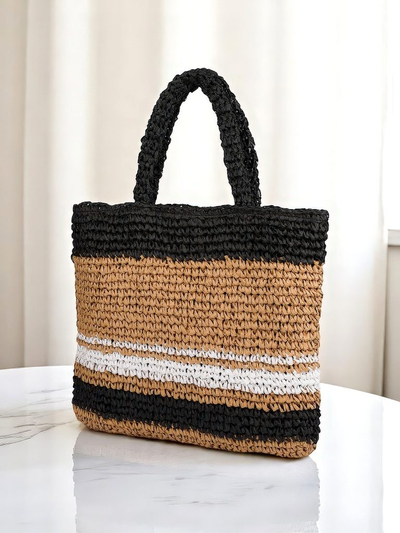 Large Women's Straw Bag, Paris Stripe