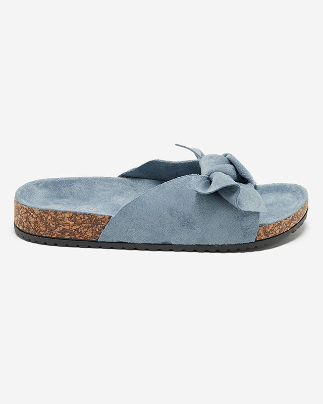 Women's eco-suede slippers with a bow in blue Dofro- Footwear
