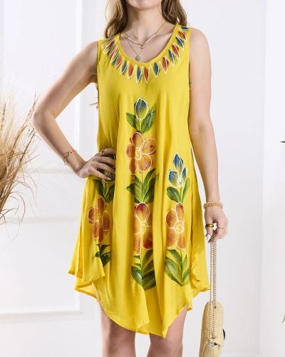 Yellow women's patterned dress-type bedspread with print- Clothing