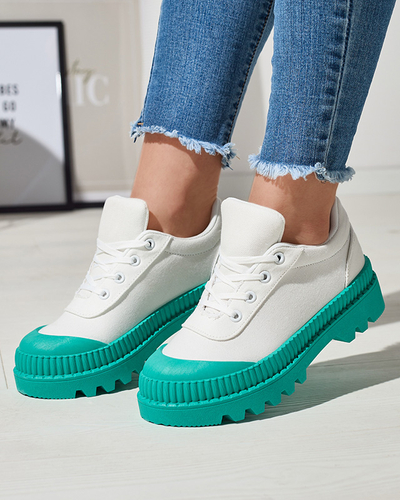 Women's sneakers in white with a green sole Comp - Footwear