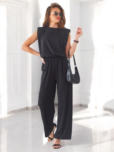 Royalfashion Women's ribbed viscose set, sleeveless and with flared pants
