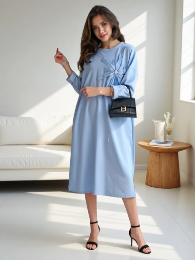Royalfashion Sieviešu midi kleita, liela izmēra audums ar ziedu