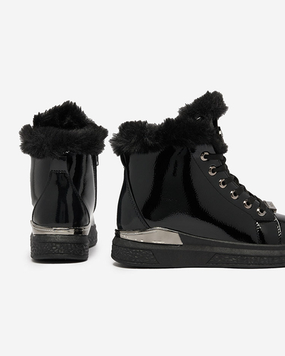 Royalfashion Лакированные черные женские утепленные кроссовки Rebucca