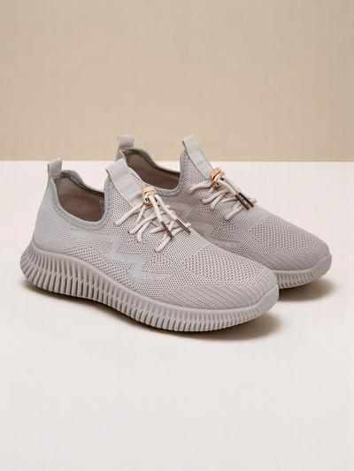 Aurelia Beige Royalfashion – Beige women's fabric laced sneakers