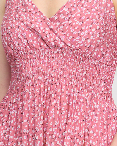 Coral short dress with a tiny floral pattern - Clothing