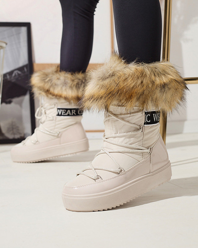 Beige women's slip-on snow boots with fur Lilitsa- Footwear