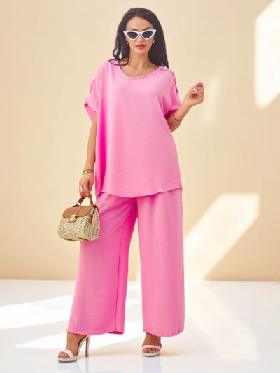 Royalfashion Women's cotton set with short sleeves and wide trousers