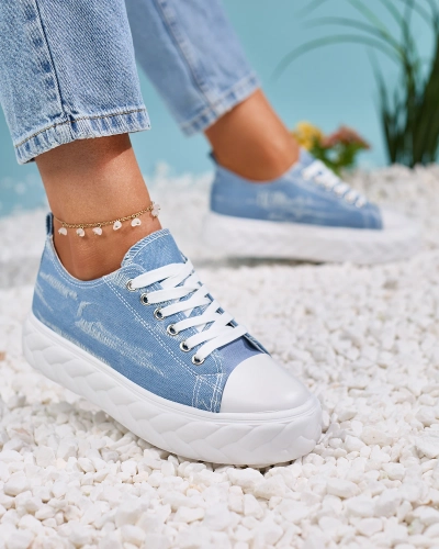 Royalfashion Blue women's denim sneakers with rubbed Nerolera