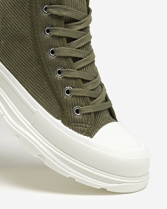 Green women's high ribbed sneakers Somali - Footwear