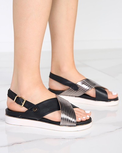 OUTLET Black women's sandals with a silver belt Gerii- Shoes