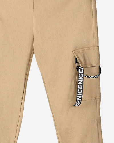 Beige women's cargo pants with a belt - Clothing