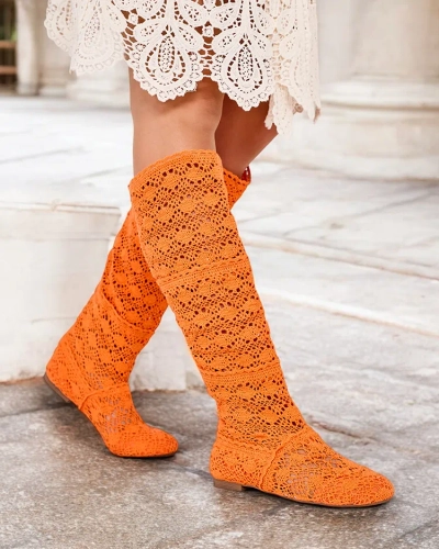 Royalfashion Women's openwork knee-high boots Corro