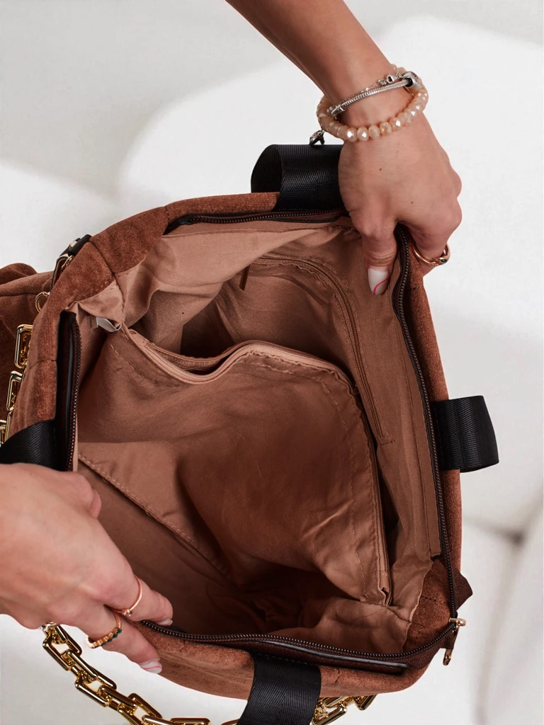 Aurelia Toscana Large Brown A4 Suede Bag with Gold Chain