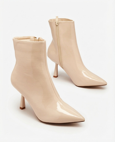 Royalfashion Beige lacquered women's Elegant Classy stiletto heeled boots