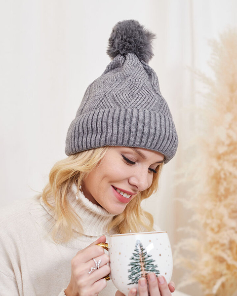 Women's insulated beanie with pompon in ecru - Accessories