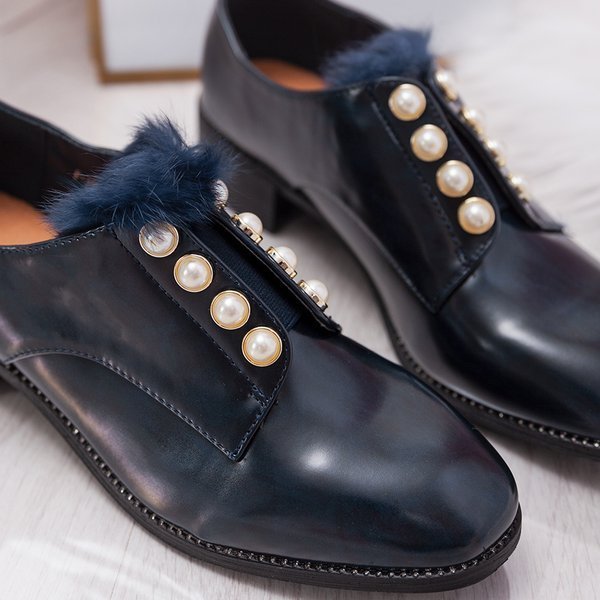 OUTLET Navy blue shoes with pearls Nessi - Footwear