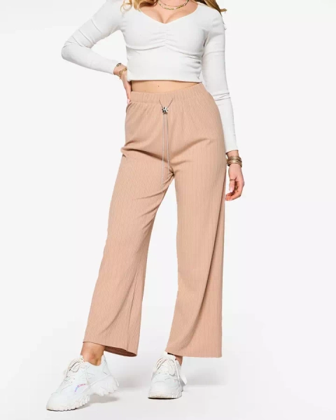 Light brown women's wide ribbed pants - Clothing