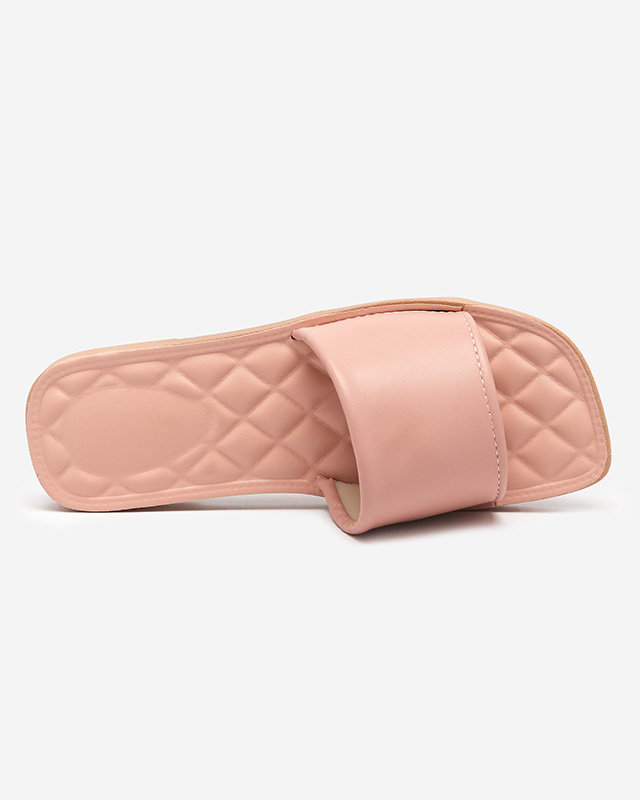 Pink eco-leather women's slippers with a quilted Parekis insert - Footwear
