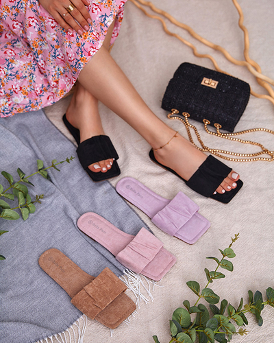 Women's purple eco-suede flat sandals Nesico - Footwear