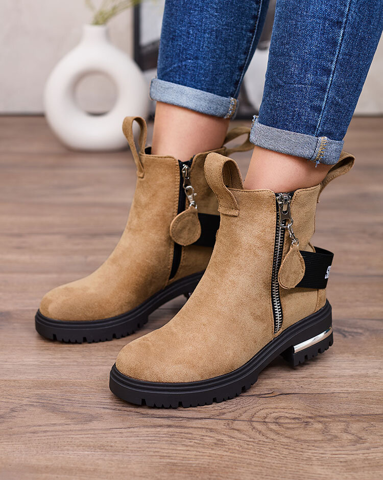 Royalfashion Brown eco-suede boots with strap and zippers Redmisala