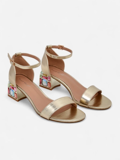 Elektra Aurelia – золотые сандалии на каблуке с цветными кристаллами 5,5 см