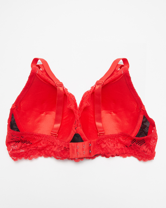 Black women's bra with red lace - Underwear
