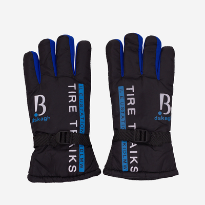 Черные мужские утепленные перчатки с надписью и кобальтовыми вставками - Аксессуары