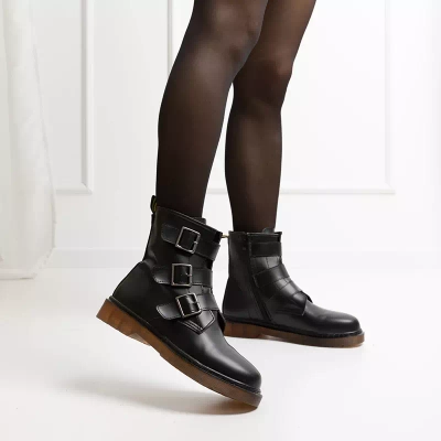 OUTLET Melni sieviešu bageru zābaki ar sprādzēm Delaras - Apavi