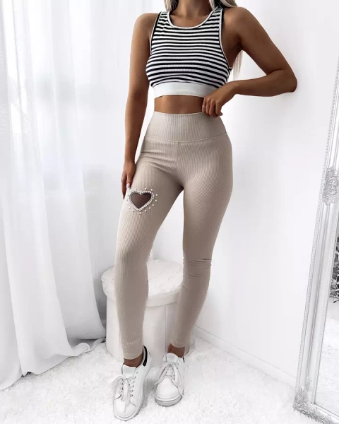 Women's leggings in beige with heart - Clothing